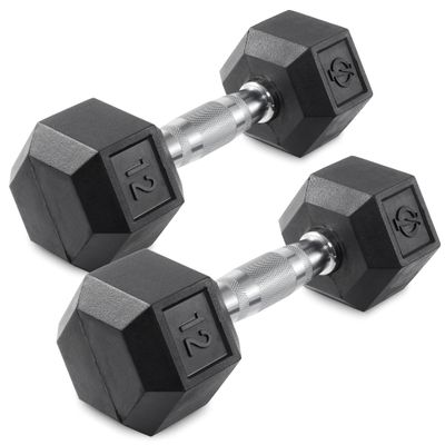 Philosophy Gym Rubber Coated Hex Dumbbell Hand Weights, 12 lb Pair