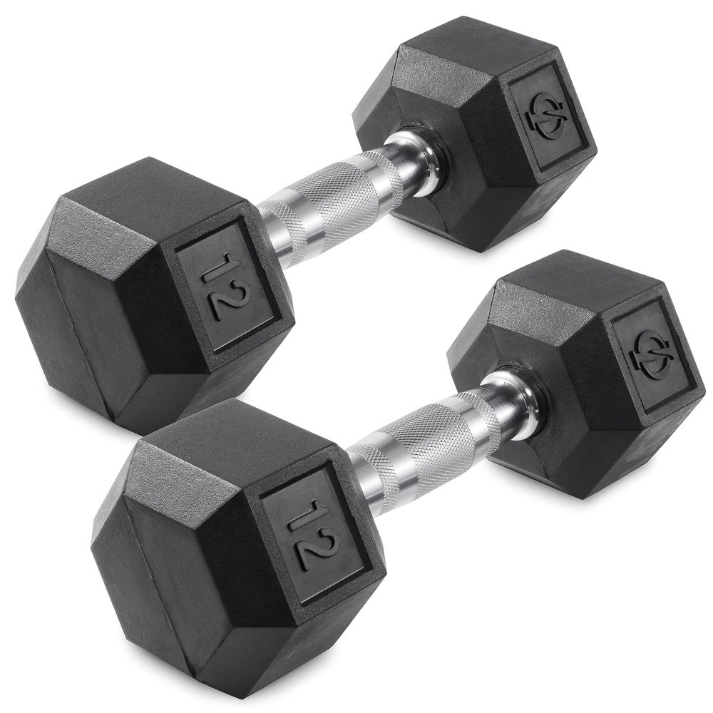 Philosophy Gym Rubber Coated Hex Dumbbell Hand Weights, 12 lb Pair