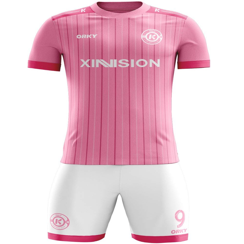 ORKY Custom Soccer Jersey with Short Men Youth Kids Football Uniform Full Kit(Pink 110cm)