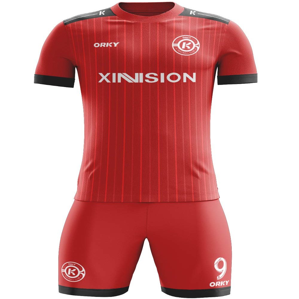 ORKY Custom Soccer Jersey with Short Men Youth Kids Football Uniform Full Kit(Red 100cm)