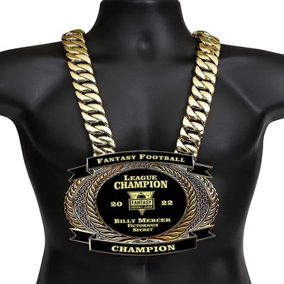 Championship Belt, New Neck Version, Bling Thing, Giant Heavy Neck Chain and Customizable, Personalized, All Sports, Fantasy Football, Sales Contests, Satin Lined Gift Box, Scratch Resistant Engraving