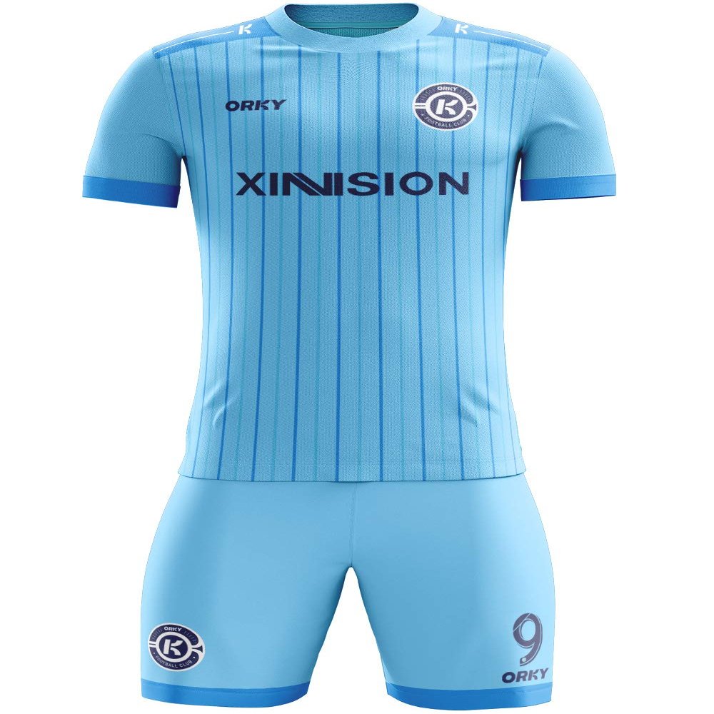 ORKY Custom Soccer Jersey with Short Men Youth Kids Football Uniform Full Kit(Blue XL)