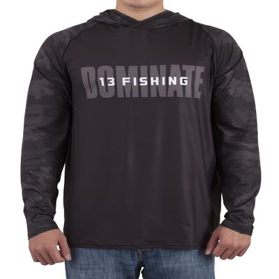 13 Fishing Men's Regular Noire Performance Long Sleeve Hooded Shirt, Black, Large