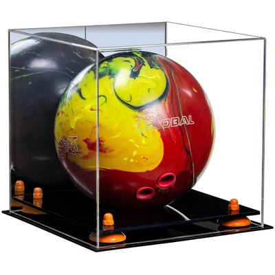 Better Display Cases Acrylic Bowling Ball Display Case with Mirror Case, Orange Risers and Black Base (B33/A028)