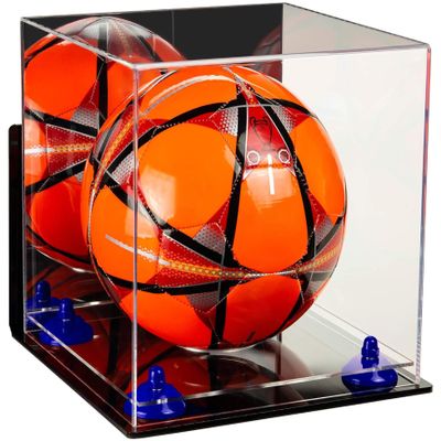 Better Display Cases Acrylic Display Case for Collectibles, Full Size Soccer Ball Display Case,Navy Blue Risers & Clear Base,WM, Handcrafted Showcase Box.DIM;9.75" L x 9.75" W x 9.75" H.(B02/A027)