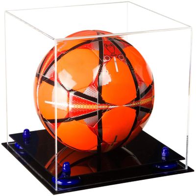 Better Display Cases Acrylic Display Case for Collectibles, Full Size Soccer Ball Display Case,Navy Blue Risers & Black Base, Handcrafted Showcase Box.DIM;9.75" L x 9.75" W x 9.75" H.(B02/A027)