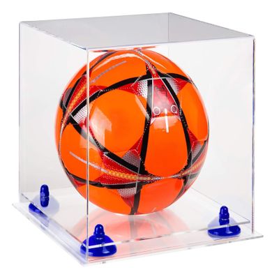 Better Display Cases Acrylic Display Case for Collectibles, Full Size Soccer Ball Display Case,Navy Blue Risers & Clear Base, Handcrafted Showcase Box.DIM;9.75" L x 9.75" W x 9.75" H. (B02/A027)