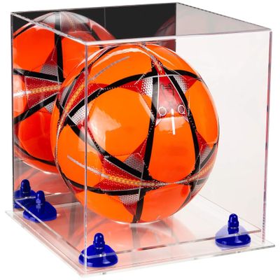 Better Display Cases Acrylic Display Case for Collectibles, Full Size Soccer Ball Display Case,Navy Blue Risers & Clear Base, Handcrafted Showcase Box.DIM;9.75" L x 9.75" W x 9.75" H. (B02/A027)
