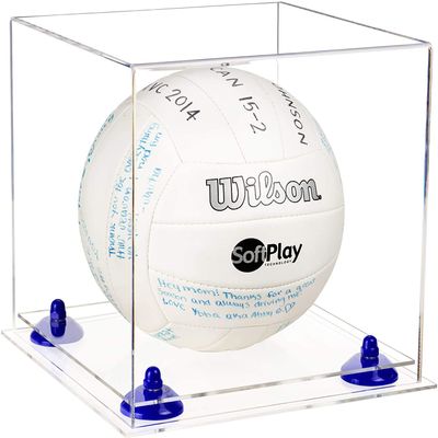 Better Display Cases Acrylic Volleyball Display Case with Clear Case, Navy Blue Risers and Clear Base (B02/A027)