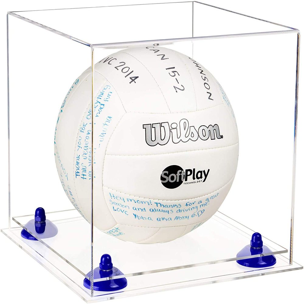 Better Display Cases Acrylic Volleyball Display Case with Clear Case, Navy Blue Risers and Clear Base (B02/A027)