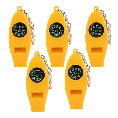 5Pcs Whistles, Crisp Sound Whistle with Thermometer, 4 in 1 Traveling Essential Tools for Camping, Hiking, Mountain Climbing, Outdoor Activity
