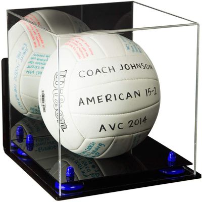 Better Display Cases Acrylic Volleyball Display Case with Mirror Case, Navy Blue Risers, Wall Mount and Black Base (B02/A027)
