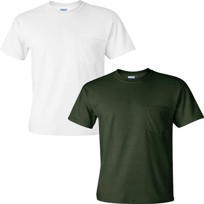 Gildan Men's Ultra Cotton Adult T-Shirt with Pocket, 2-Pack LRG-White/Forest