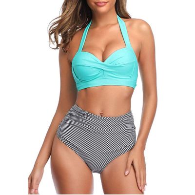 GTHTTT Strapless Swimsuits 2 Piece Set Women Pleated Cross Open Back Bikini,Gray,Large