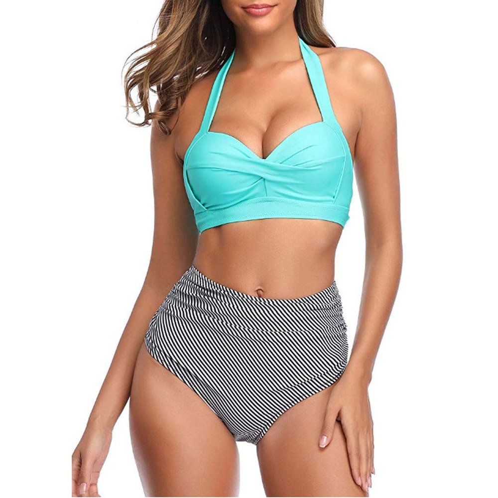 GTHTTT Strapless Swimsuits 2 Piece Set Women Pleated Cross Open Back Bikini,Gray,Large