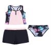 Yartina Kids Girls 3Pcs Swimsuit Floral Printed Tank Tops Cami with Bottoms Shorts Set Swimwear Bathing Suit Black Floral 14 view 1