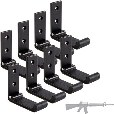 DeYoungArbeit Gun Rack Wall Mount Gun Racks Folding Shotgun Hooks Hangers Scratchproof with Soft Padding - Excellent for Indoor Hanging, Display, or Storing Any Weapon, Sword, and Bow (Black 8-Pack)