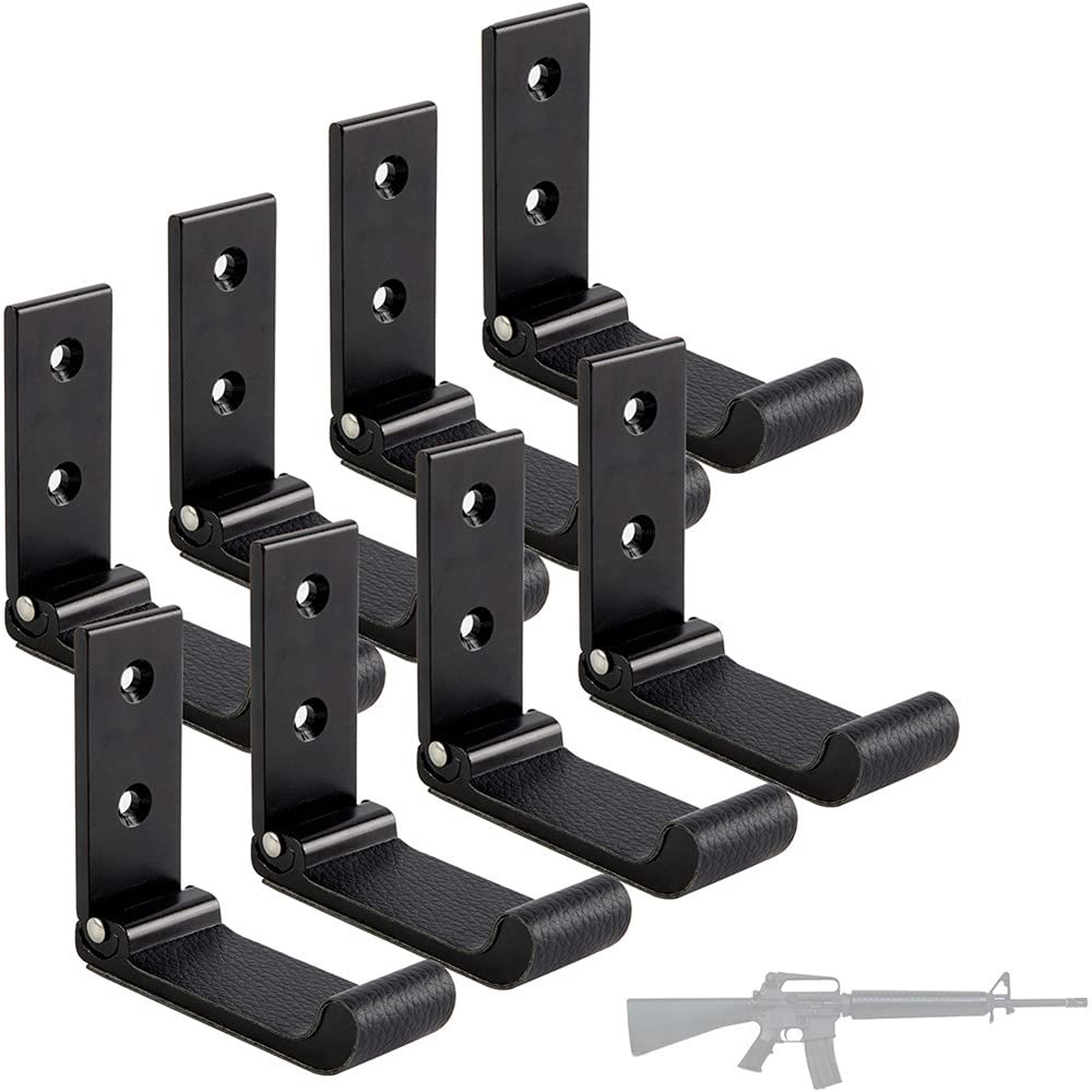 DeYoungArbeit Gun Rack Wall Mount Gun Racks Folding Shotgun Hooks Hangers Scratchproof with Soft Padding - Excellent for Indoor Hanging, Display, or Storing Any Weapon, Sword, and Bow (Black 8-Pack)