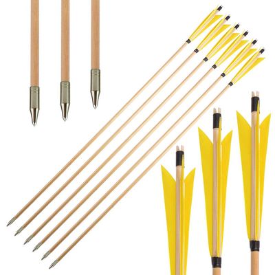ZSHJGJR 31.5 Inch Archery Turkey Feather Fletching Wooden Arrows Traditional Hunting Arrows with Broadheads for Recurve Longbow Shooting Target Practice (type1 Yellow, 12pcs)