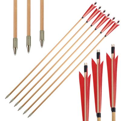 ZSHJGJR 31.5 Inch Archery Turkey Feather Fletching Wooden Arrows Traditional Hunting Arrows with Broadheads for Recurve Longbow Shooting Target Practice (type1 red, 12pcs)