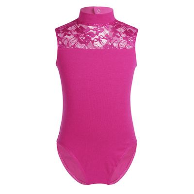 Freebily Kids Girls Basic One-Piece Unitard Gymnastics Leotard Sleeveless Lace Back Ballet Dance Bodysuit Yoga Dancewear Rose Red(Lace) 7-8 Years