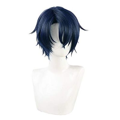 osseoca Dark Blue Cosplay Partial Bangs Hair Ends up Synthetic Hair Anime Halloween Carnival Comic Exhibition Cosplay Hair COS Ombre Wigs