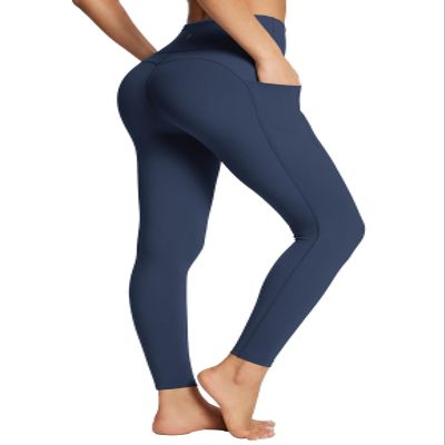 baleaf Leggings for Women Tummy Control with Pockets Deep Workout High Waisted Athletic 7/8 Gym Ultra Soft Petite Yoga Ankle Pants Navy L
