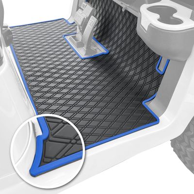 Xtreme Mats Club Car Compatible Golf Cart Mat, Full Coverage Rubber Floor Liner - Fits Club Car Models Precedent (2004-2025)/Onward & Tempo (2017-2025)/Villager & V4L (2019-2024) - Blue Trim