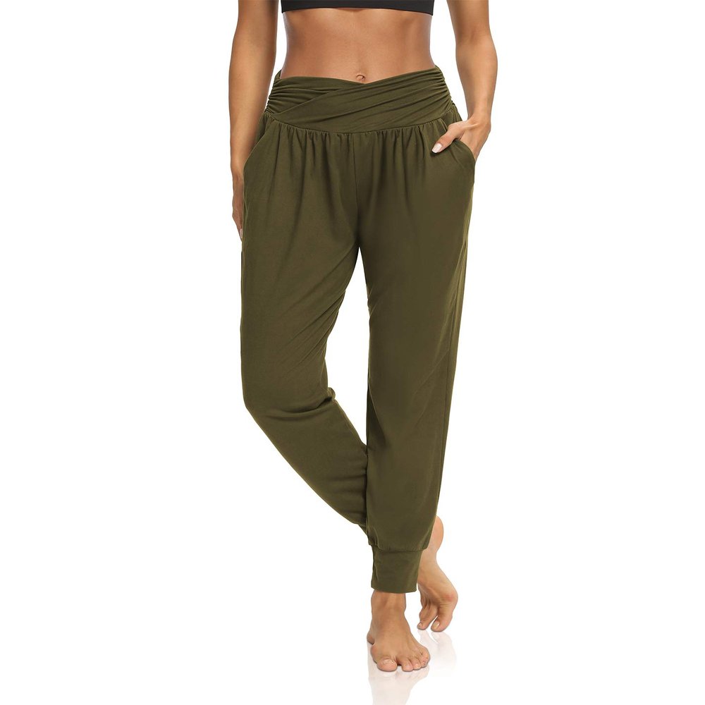 DIBAOLONG Womens Yoga Sweatpants Loose Workout Harem Joggers Casual Comfy Lounge Pajama Pants with Pockets Army Green 2XL
