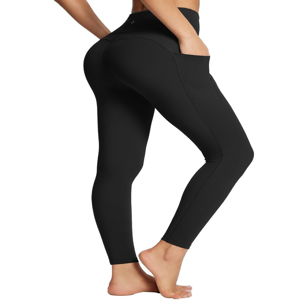 baleaf Leggings with Pockets for Women Black Tummy Control Leggings Workout High Waisted Compression Yoga Ankle Pants Black XL