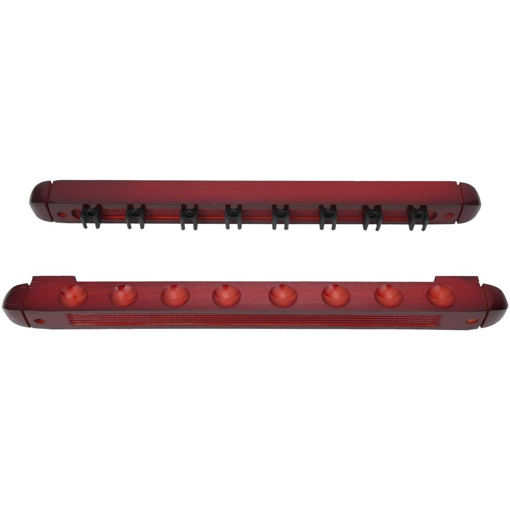 Faceuer Pool Cues Rack, Wooden Wall Mounted 48cm 8 Holes Pool Cues Holder, Wine Red Billiards Accessory for Holding American Large Stick
