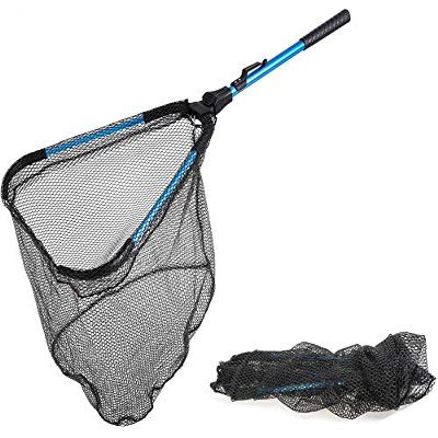 TABANA Foldable Fishing Net, Folding Rubber Coated Fish Landing Net, 78cm/30in Lightweight Fishing Net for Freshwater and Saltwater, Non-Slip Grip, Compact Storage, Easy Catch and Release (Blue)