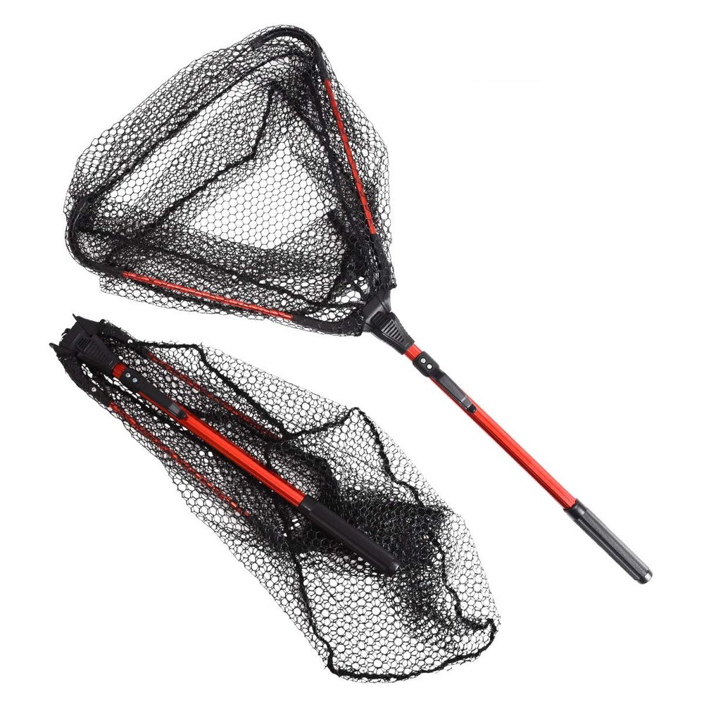 TABANA Foldable Fishing Net, Folding Rubber Coated Fish Landing Net, 78cm/30in Lightweight Fishing Net for Freshwater and Saltwater, Non-Slip Grip, Compact Storage, Easy Catch and Release (Red)