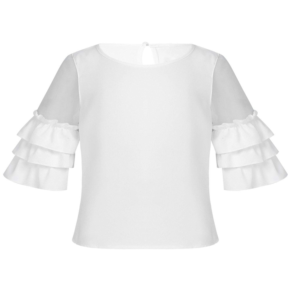 Aislor Kids Girls Ruffles Flare 3/4 Sleeve Top T-Shirt Casual Tunic Tops Veil Short Sleeve Loose Soft Blouse White 4
