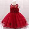 Baby Girls Dress Formal Tutu Gowns Floral Embroidered Lace Pageant Birthday Party for Infant Toddler Christening Baptism Communion Dance Evening Sundress for Photo Shoot Wine red 12-18 Months view 2