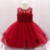 Baby Girls Dress Formal Tutu Gowns Floral Embroidered Lace Pageant Birthday Party for Infant Toddler Christening Baptism Communion Dance Evening Sundress for Photo Shoot Wine red 12-18 Months view 3