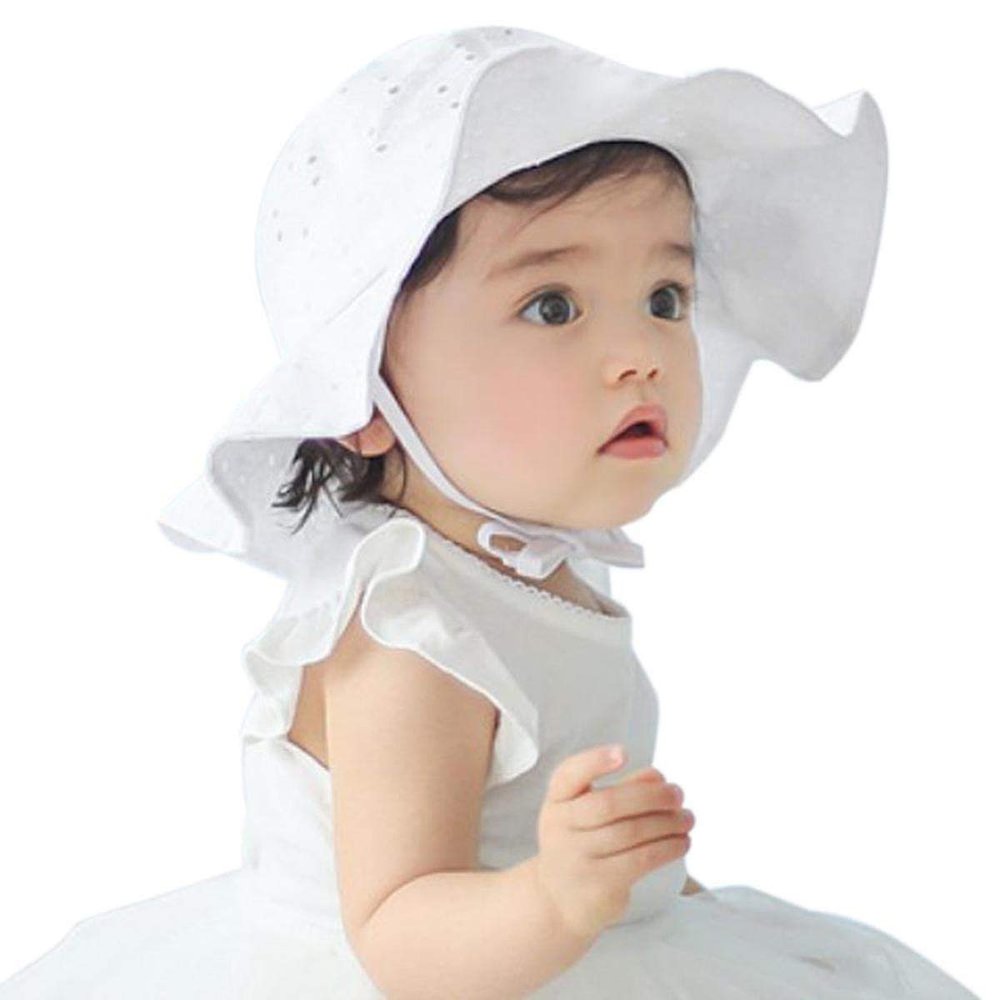 Jueshanzj Baby Girl Sun Hat Cotton UPF 50+ Cute Summer Beach Hat White 1-4 Years