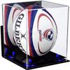 Better Display Cases Acrylic Rugby Ball Display Case Vertical with Mirror Case, Dark Blue Risers, Wall Mount and Black Base (A060/B42) view 1
