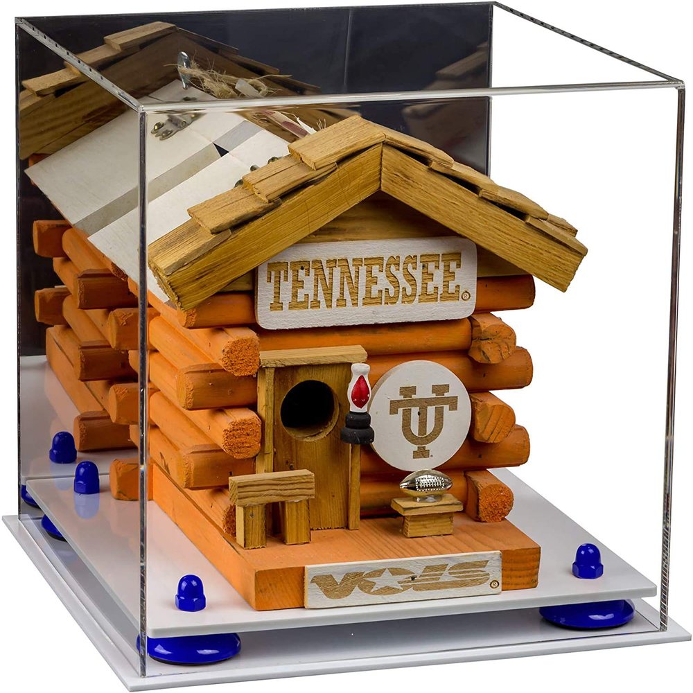 Better Display Cases Acrylic Versatile Display Case Display Case - Medium Square Box with Mirror Case, Dark Blue Risers and White Base 10" x 10" x 10" (V33/A028)
