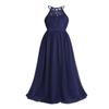 Moggemol Kids Flower Girls Halter Lace Chiffon Tulle Maxi Gown Dress Junior Wedding Bridesmaid Dresses Blue,Navy 14 view 3