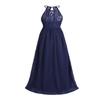 Moggemol Kids Flower Girls Halter Lace Chiffon Tulle Maxi Gown Dress Junior Wedding Bridesmaid Dresses Blue,Navy 14 view 4