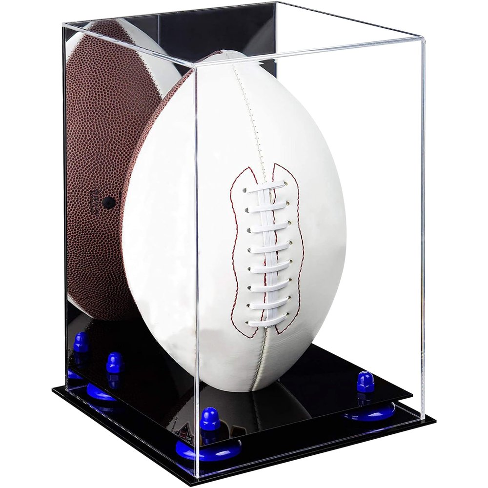 Football Display Case, Durable Clear Display Case with Mirror & Black Base, Case for Full Size Footballs, Sports Memorabilia, Collectibles, Keepsakes,(B42/A060)