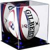 Better Display Cases Acrylic Rugby Ball Display Case Vertical with Mirror Case, Navy Blue Risers and Black Base (B42/A060) view 1