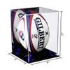 Better Display Cases Acrylic Rugby Ball Display Case Vertical with Mirror Case, Navy Blue Risers and Black Base (B42/A060) view 2
