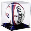 Better Display Cases Acrylic Rugby Ball Display Case Vertical with Clear Case, Navy Blue Risers and Black Base (B42/A060) view 1