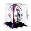 Better Display Cases Acrylic Rugby Ball Display Case Vertical with Clear Case, Navy Blue Risers and Black Base (B42/A060) view 2