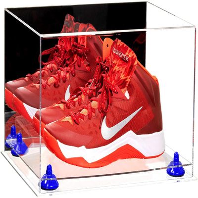 Better Display Cases Acrylic Shoe Pair Display Case - Large Rectangle Box with Mirror, Dark Blue Risers and Clear Base 15.25" x 12" x 9" (A082/V13)