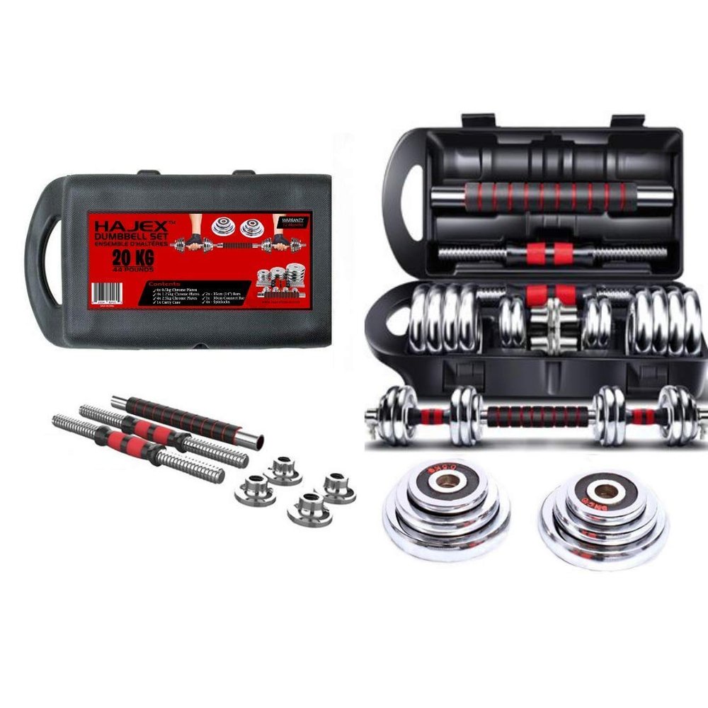 20KG Cast Iron Adjustable Dumbbell Set, Red Free Weights Dumbbells Set with Connecting Rod for Home, Gym, Office Exercise Training