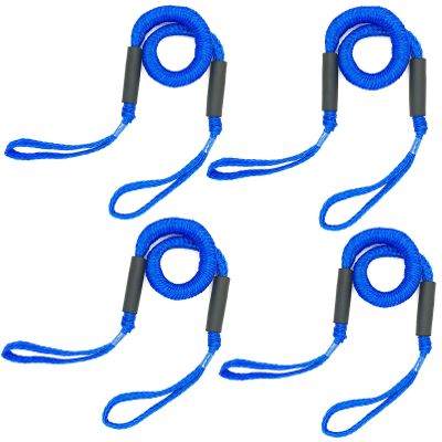 4 Pack Bungee Boat Dock Lines Boat Mooring Rope Boat Accessories Docking Lines for Kayak,Jet Ski,Pontoon,Canoe,Power Boat WaveRunner Blue