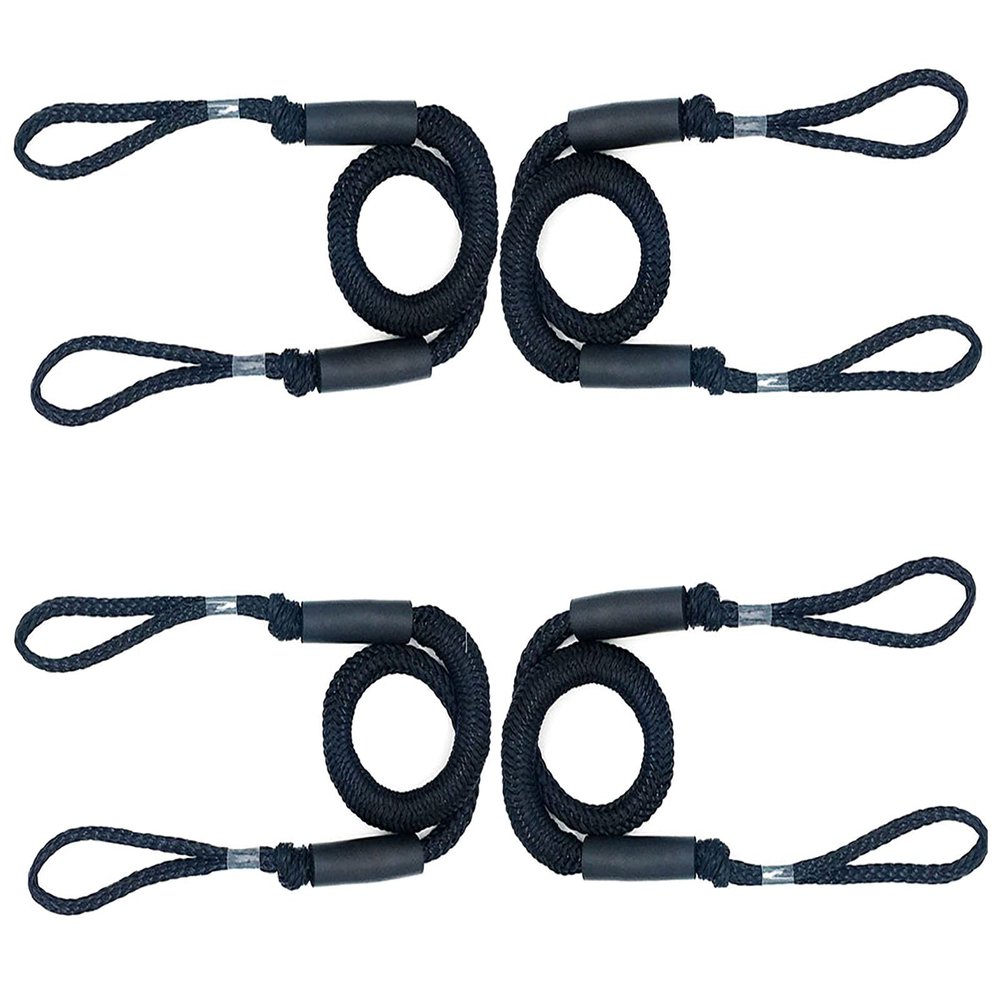 Bungee Dock Lines for Boats 4 Pack Boat Ropes for Docking with Loop Mooring Rope Boat Accessories for Kayak, Jet Ski, Pontoon